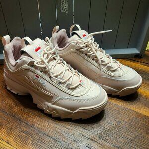 NEW Fila Women's White Disruptor II Premium Fashion Sneakers 9 RETURN PINK ?